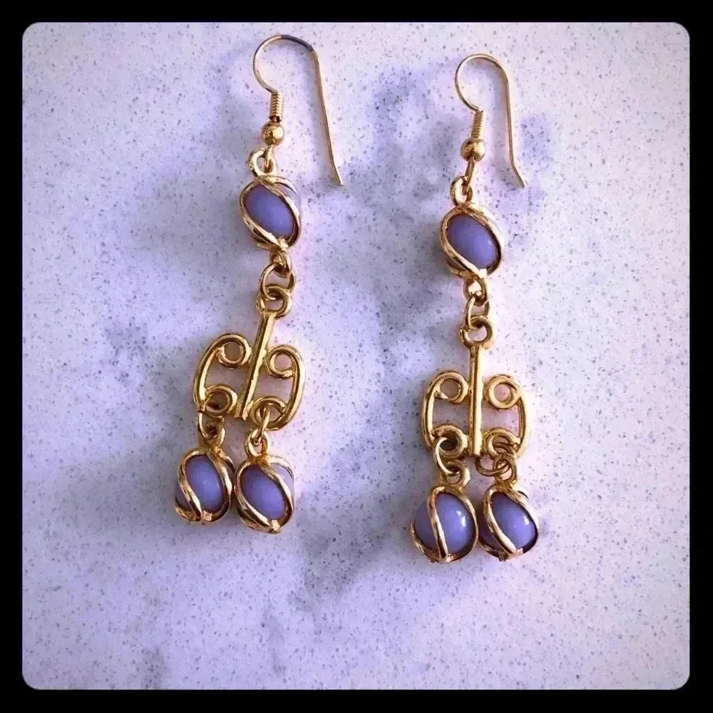 Gold and lavender statement earrings
